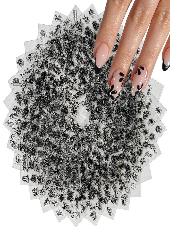 Sevgob 30Sheets Black Flower Nail Art Stickers Spring Summer Nail Stickers for Nails Art 3D Self-Adhesive Floral Nail Decals Flower Sticker for Women Girls Acrylic Nails Manicure DIY - Image 1